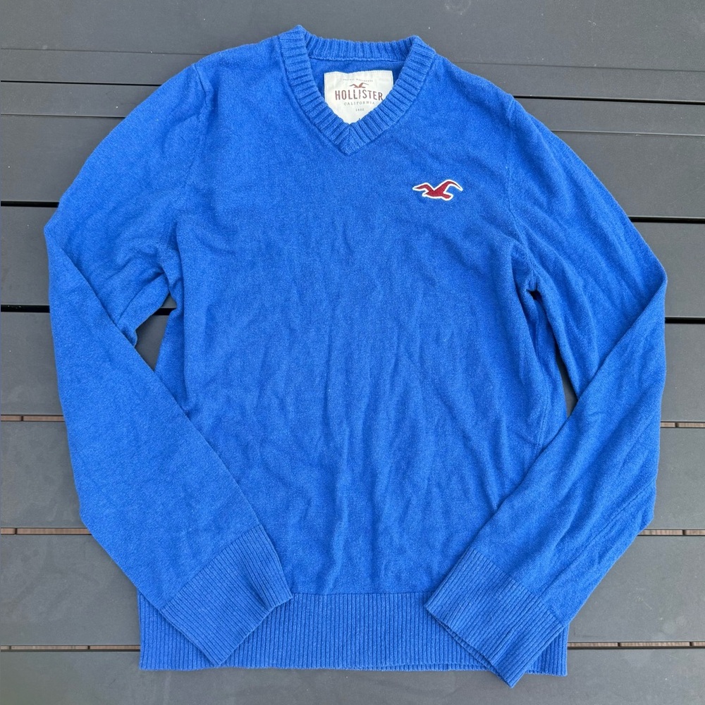 Hollister Vneck Pullover Sweater Blue Wool Cotton blend women’s large